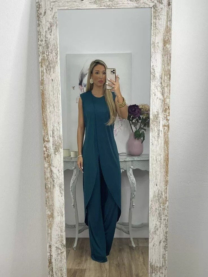 Levoire | Ensemble De Robe Asymétrique Pour Femmes Et Pantalon Évasé Ensemble De Deux Pièces Vert foncé