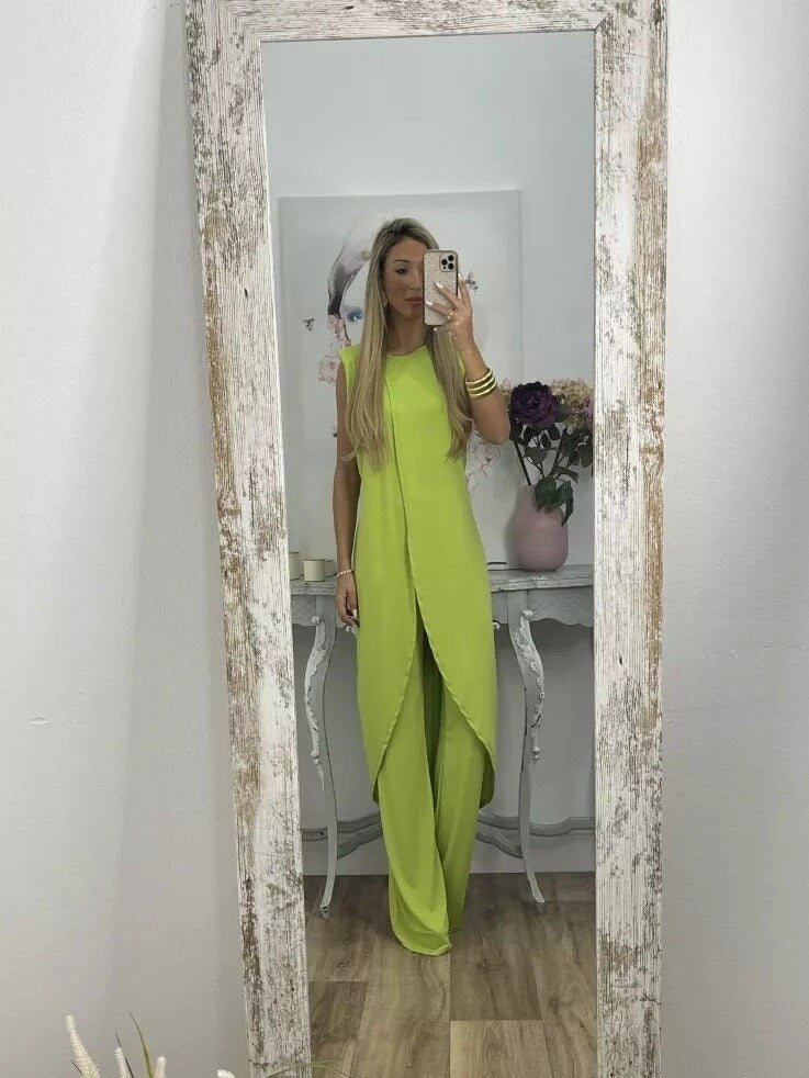 Levoire | Ensemble De Robe Asymétrique Pour Femmes Et Pantalon Évasé Ensemble De Deux Pièces Vert