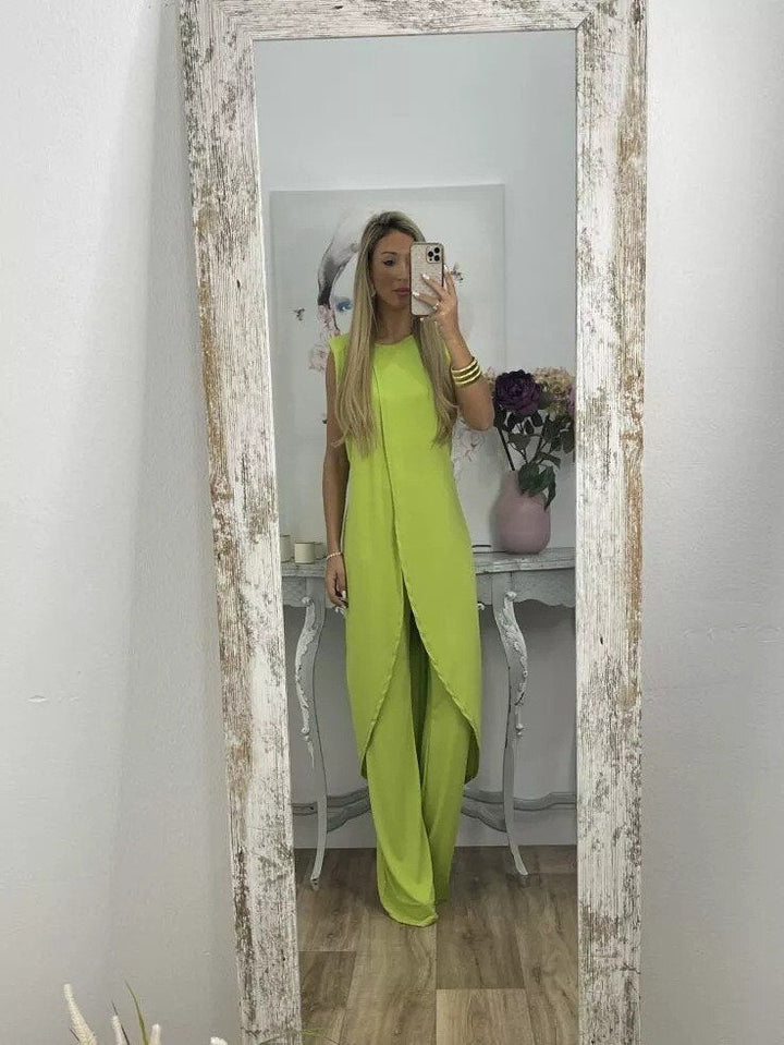 Levoire | Ensemble De Robe Asymétrique Pour Femmes Et Pantalon Évasé Ensemble De Deux Pièces Vert