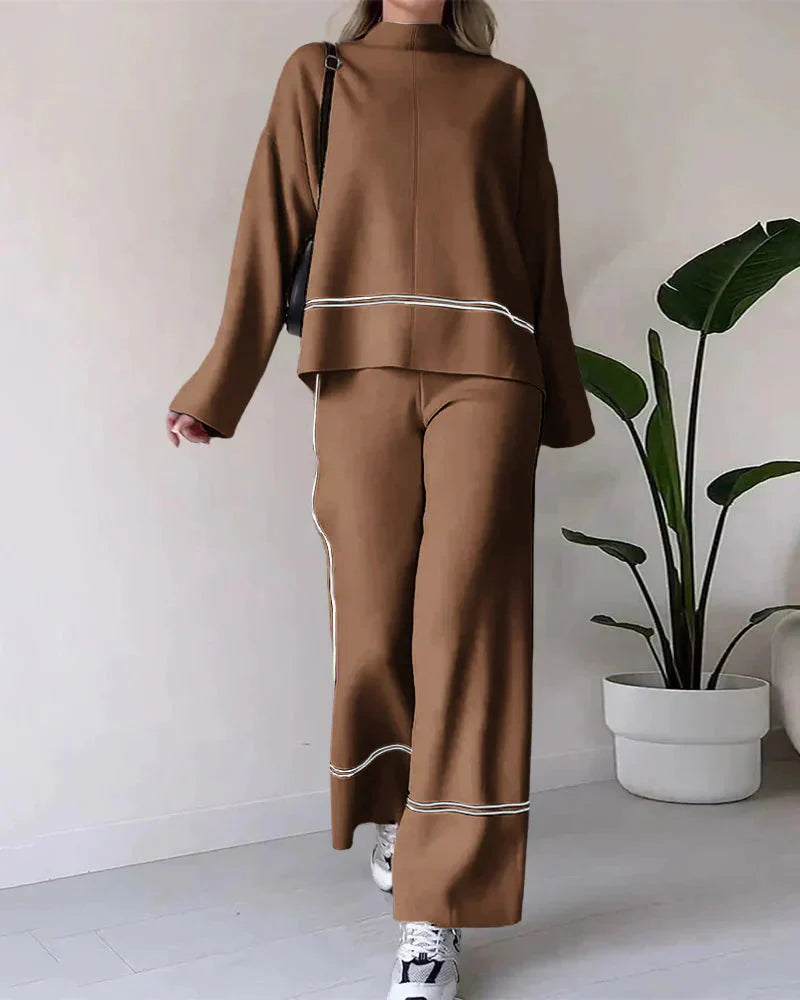 Levoire | Ord Set Femme Grande Taille Pull Et Pantalon À Jambe Large Ensemble Deux Pièces Braun