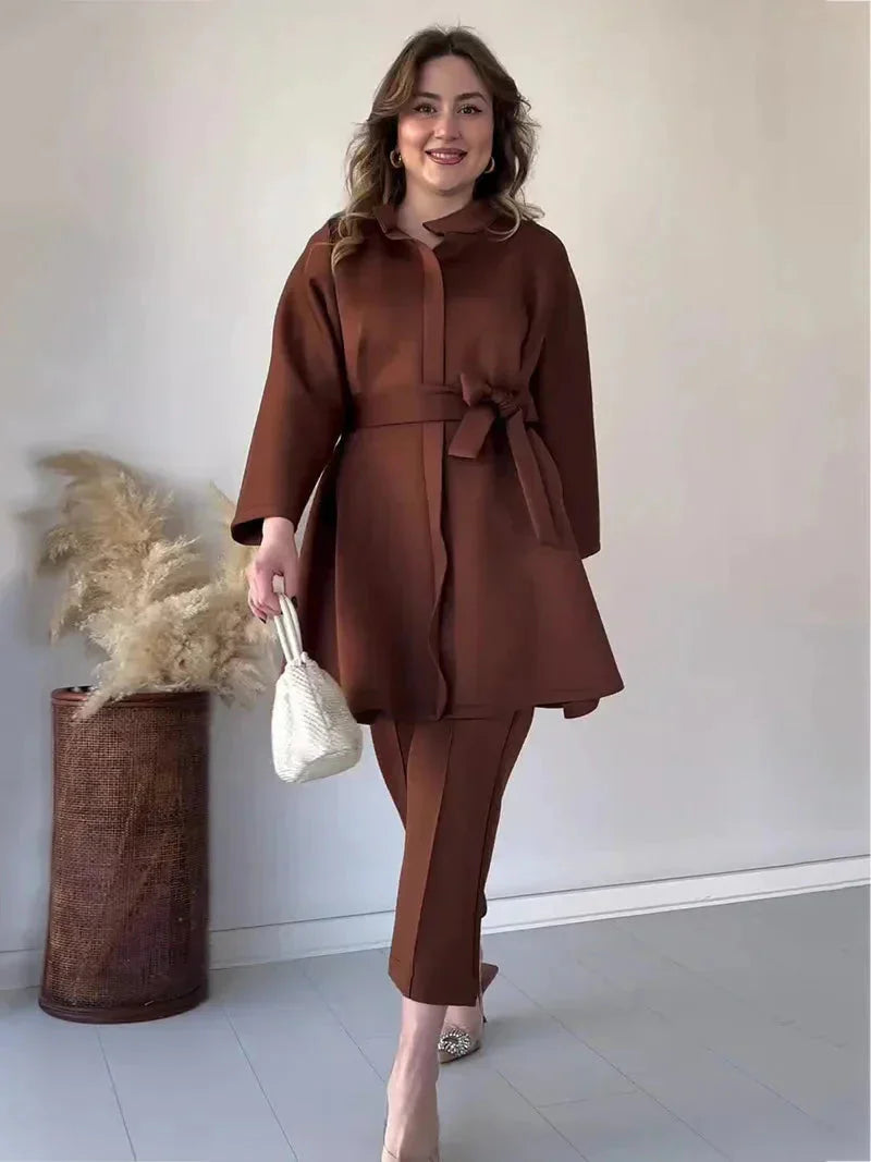 Levoire | Ord Ensemble Manches Longues Bretelles Pantalon Ensemble Deux Pièces Dames Braun