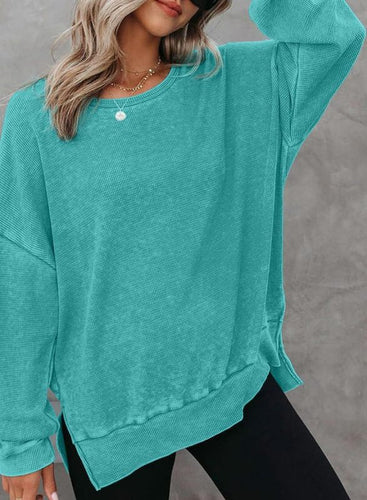 Levoire | Femmes Col rond Ouvert Manches longues fente latérale Top en tricot Skumfidus
