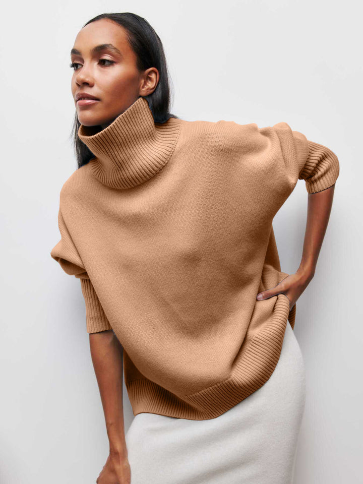 Levoire | Col Haut Pull En Tricot Grande Taille Mode De Tricot Pour Femmes Marron clair