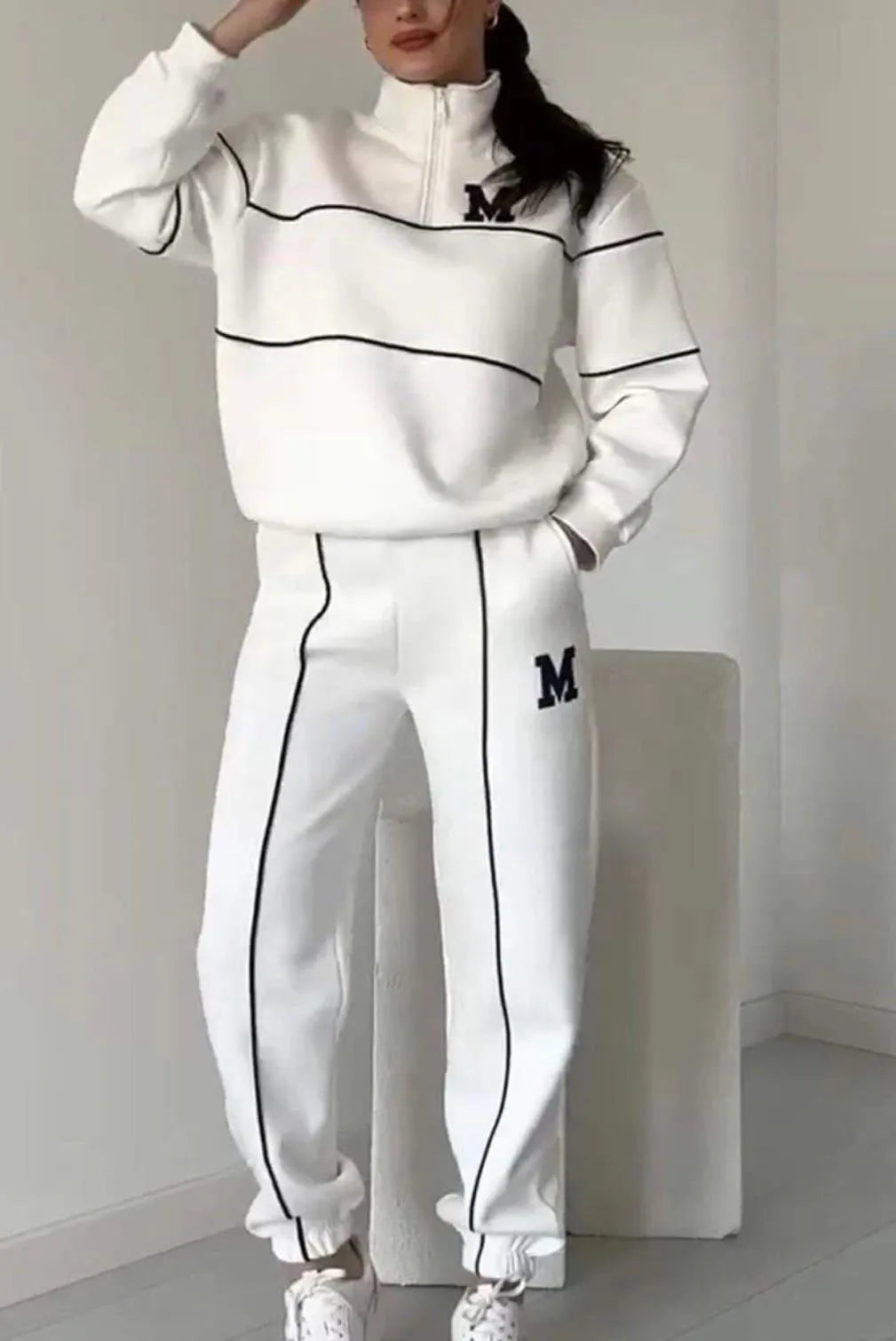 Levoire | Ensemble Femme 2 Pièces Décontracté - Sweatshirt Long et Pantalon de Jogging avec Poches Blanc