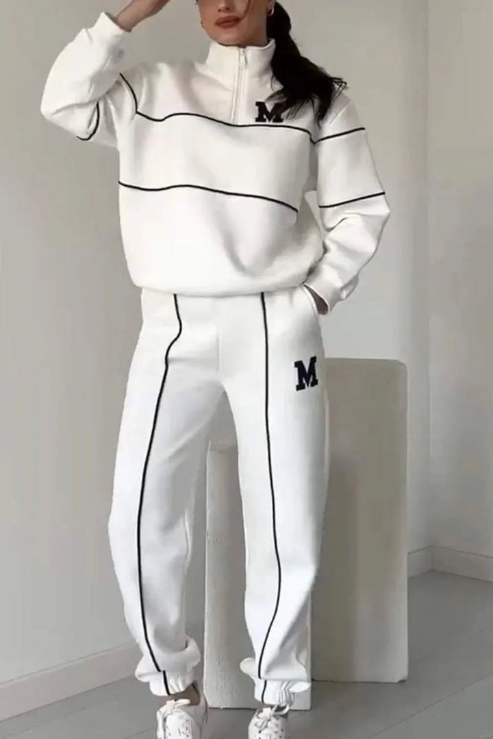 Levoire | Ensemble Femme 2 Pièces Décontracté - Sweatshirt Long et Pantalon de Jogging avec Poches Blanc