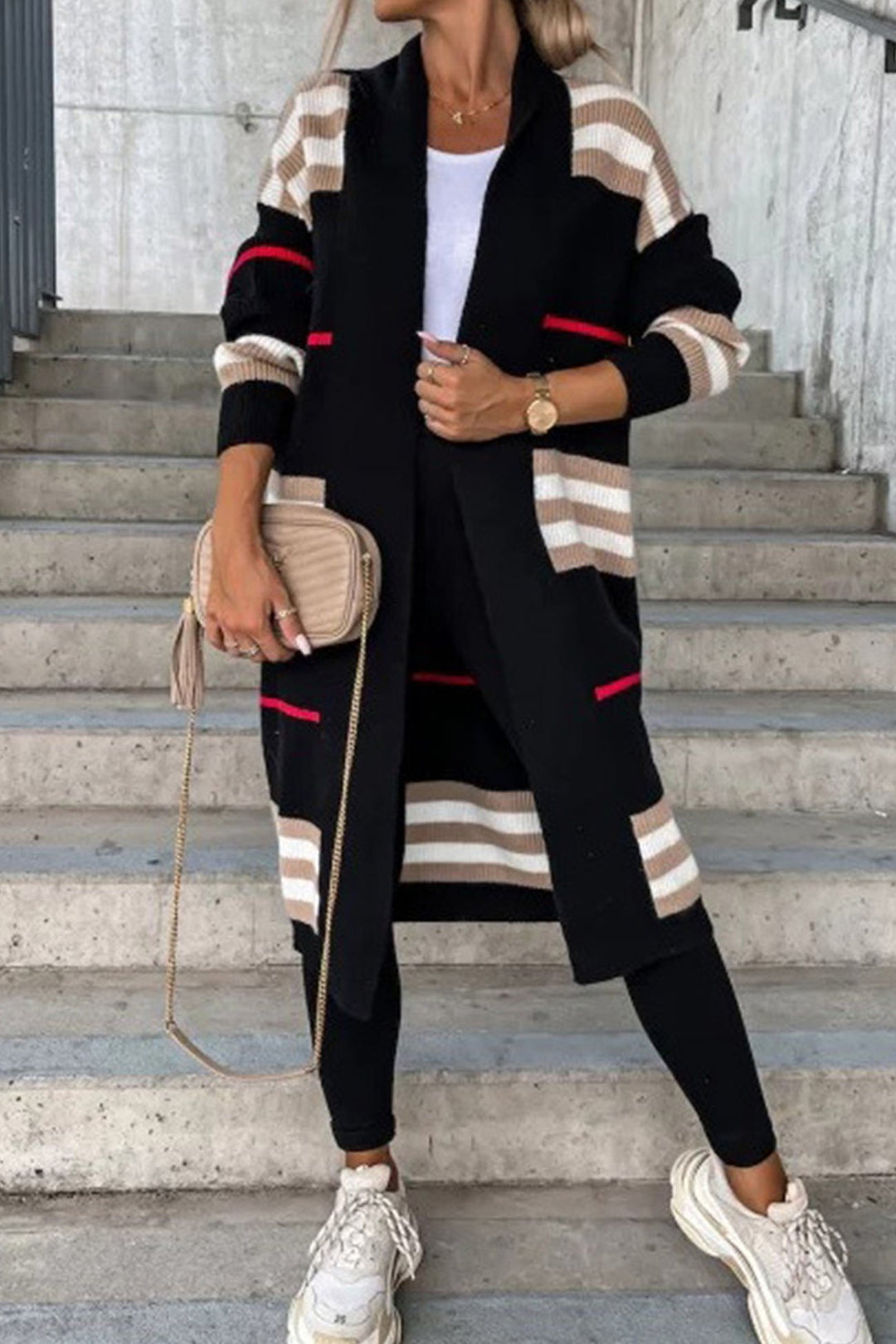 Levoire | Cardigan Élégant Plus Long Avec Ouverture Frontale Noir