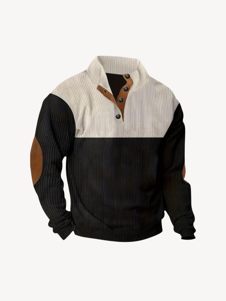 Levoire | T-shirt Henley avec des détails patchwork Noir (Presque épuisé)