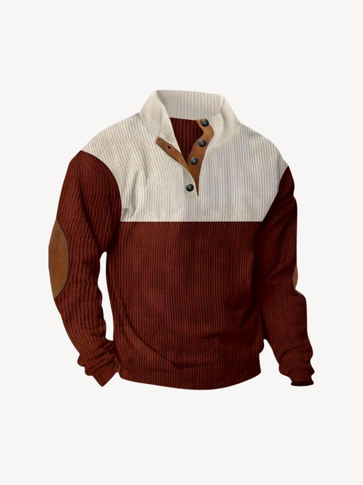 Levoire | T-shirt Henley avec des détails patchwork Bordeaux