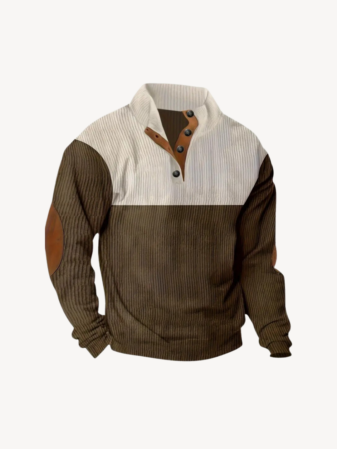 Levoire | T-shirt Henley avec des détails patchwork Café