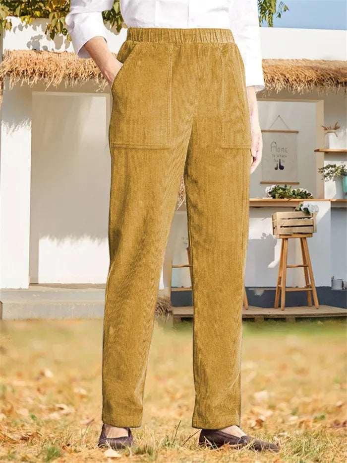 Levoire | Femmes Décontracté Élastique Taille Droite Pantalon Tube Avec Cordon Khaki