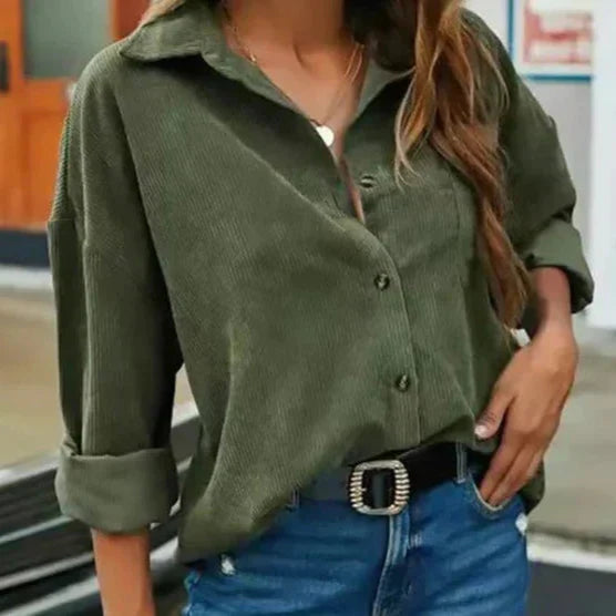 Levoire | Chemise À Boutons En Velours Doux Pour Femmes Vert armée