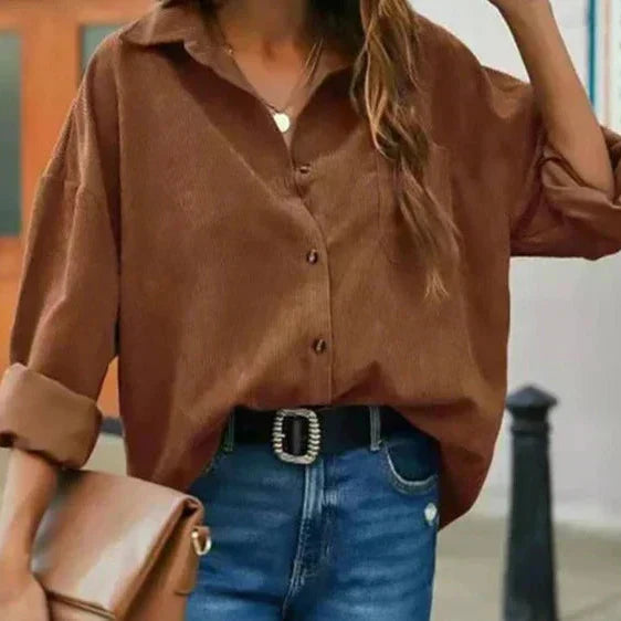 Levoire | Chemise À Boutons En Velours Doux Pour Femmes Café