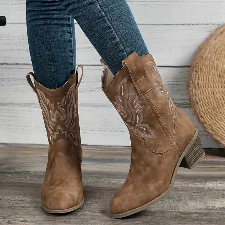 Levoire | Bottes De Cowgirl À Talon Carré Mi-Mollet Pour Femmes Caramel
