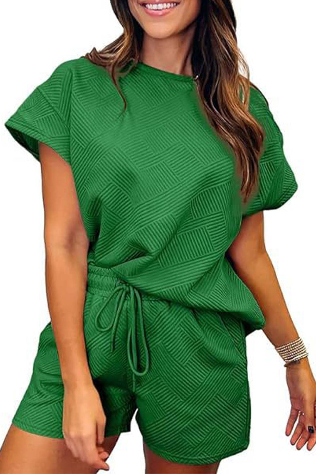 Levoire | Costume Pantalon Deux Pièces Avec Haut À Encolure Ronde Pour Femmes Vert