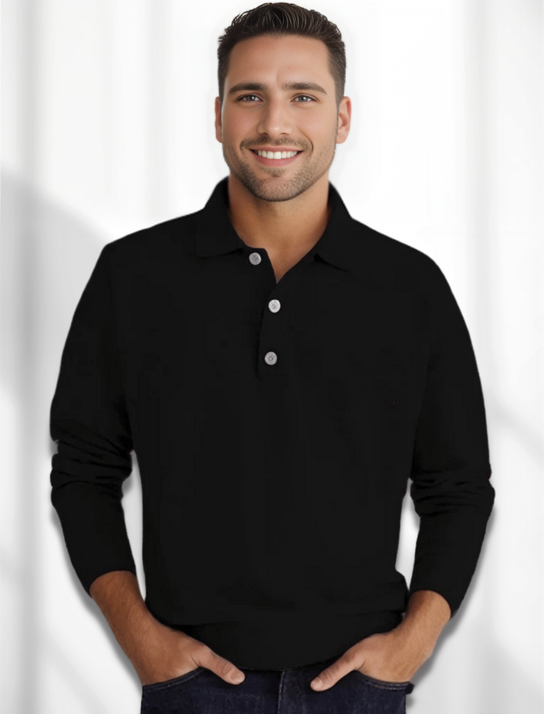Levoire | Polo En Tricot À Manches Longues Mode Pour Hommes Noir
