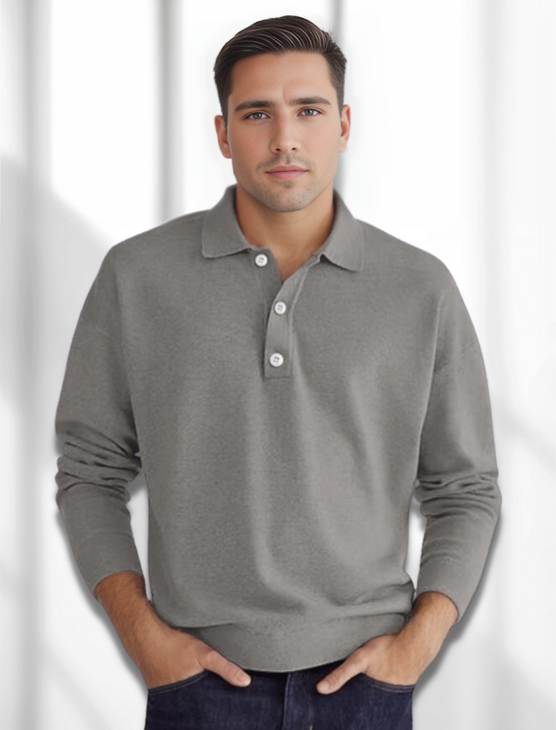 Levoire | Polo En Tricot À Manches Longues Mode Pour Hommes Gris