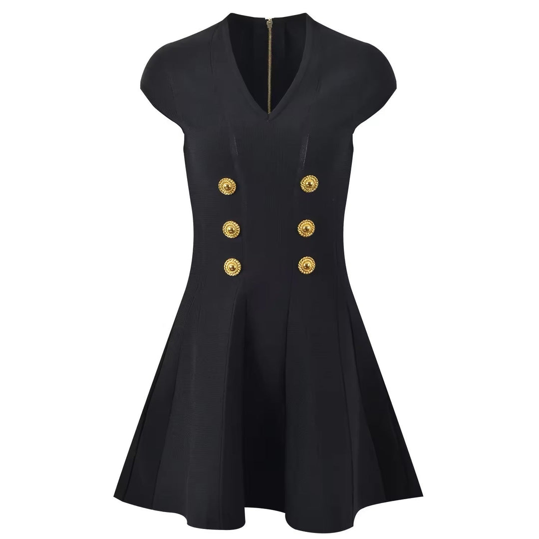 Levoire | Robe Midi Élégante Avec Des Boutons Dorés