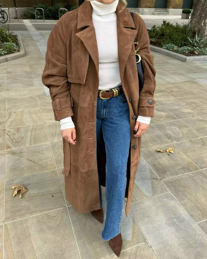 Levoire | Manteau Trench En Daim Plus Long En Brun