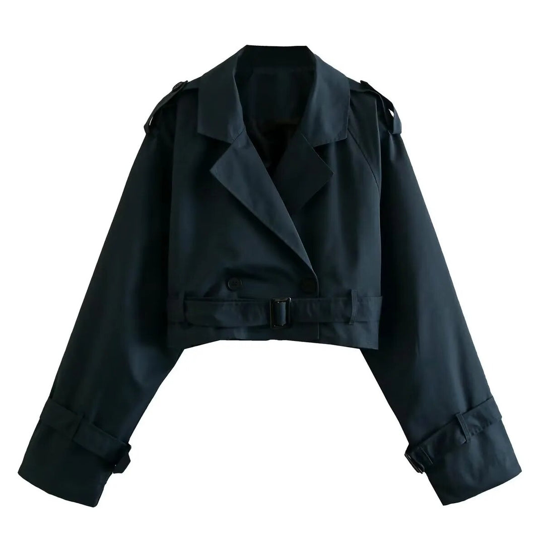 Levoire | Veste Courte À Col Portefeuille À Manches Longues Avec Ceintures Noir