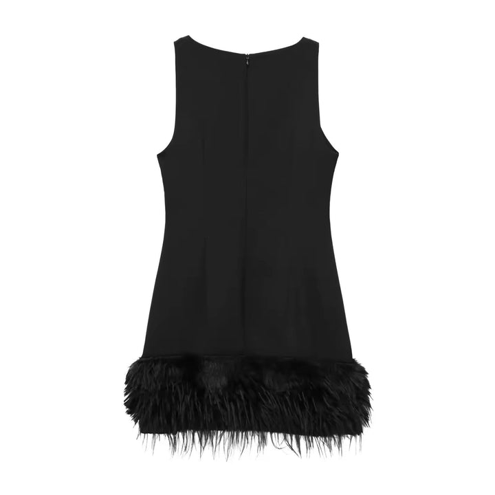 Levoire | Robe Mini Noire Avec Bordure En Plumes