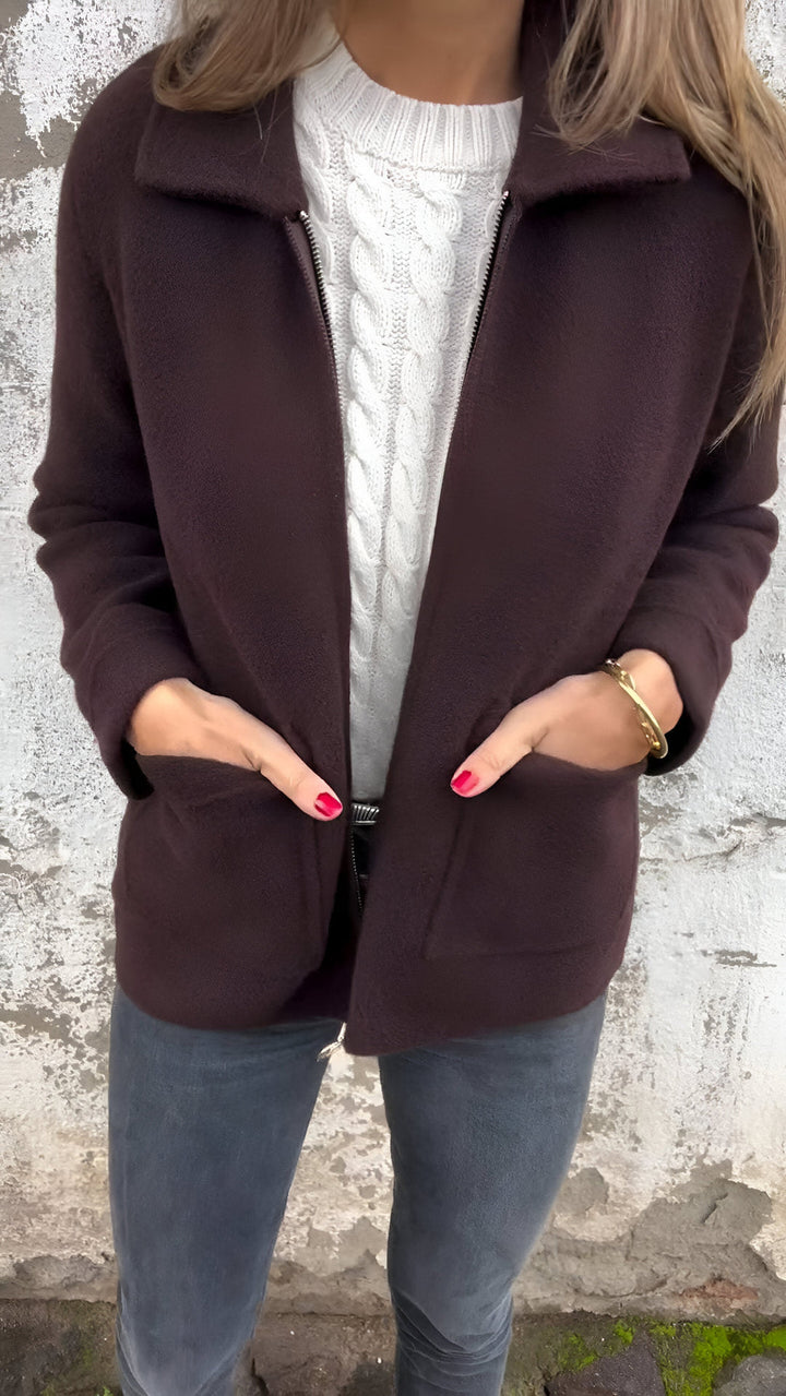 Levoire | Veste zippée à manches longues confortable avec poches Café