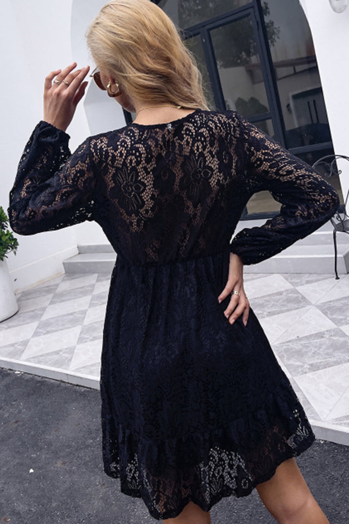Levoire | Robe midi en dentelle noire sexy à manches longues