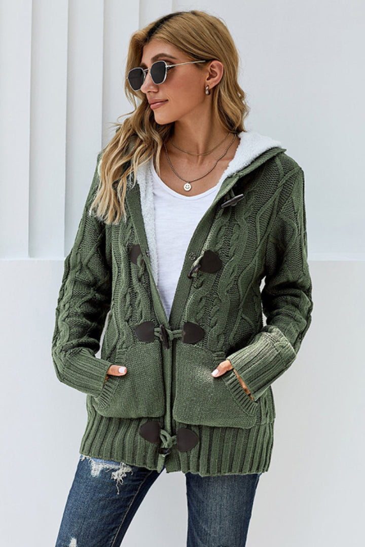 Levoire | Bouton avant Capuche Poche Pull Vêtements d'extérieur Cardigan Vert