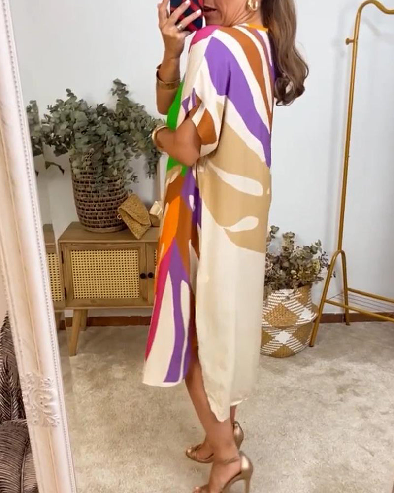 Levoire | Robe Midi Bohème À Col V Avec Un Col Coloré