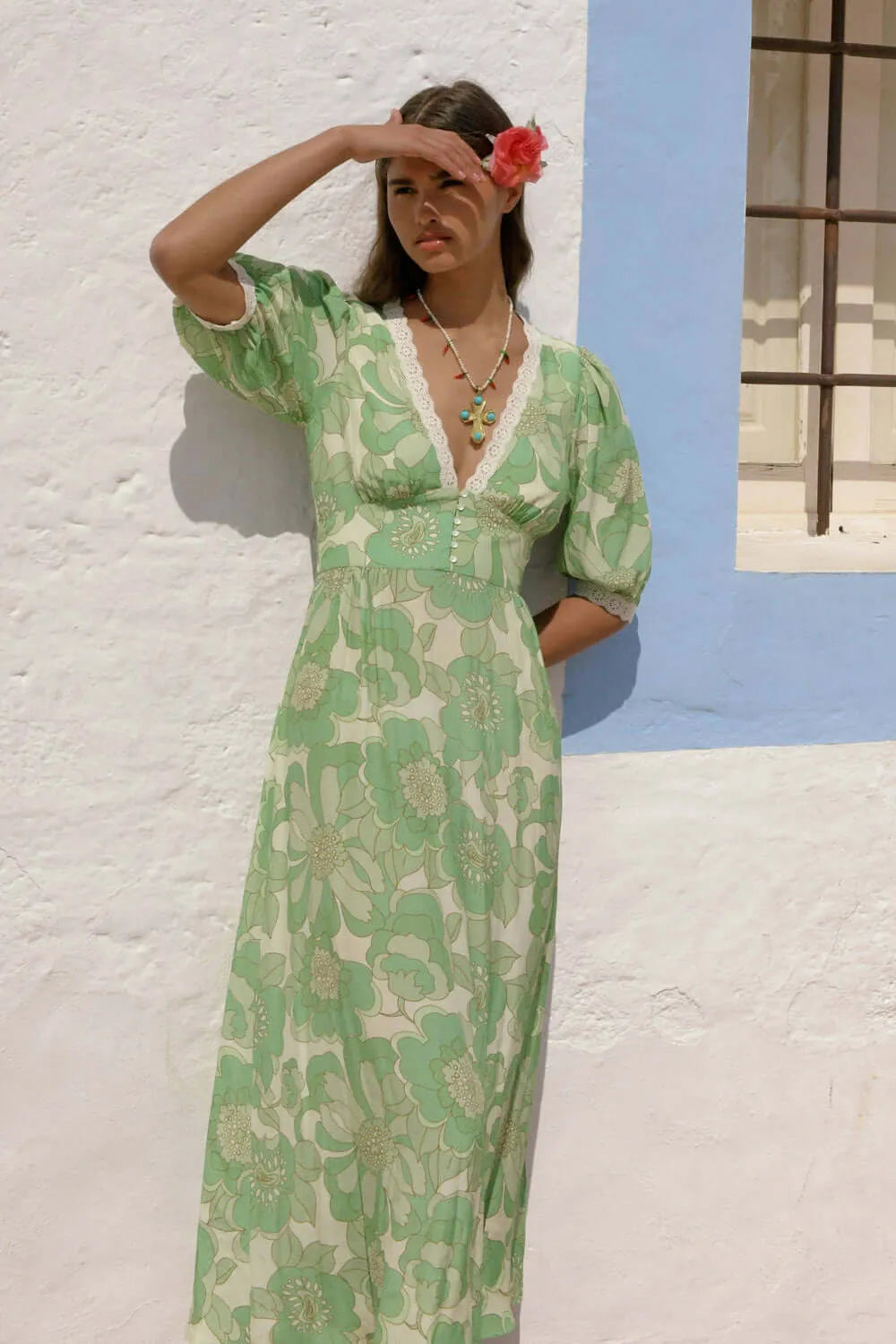 Levoire | Robe D'Été Sans Bretelles Col Rond Midi-Robe Vert