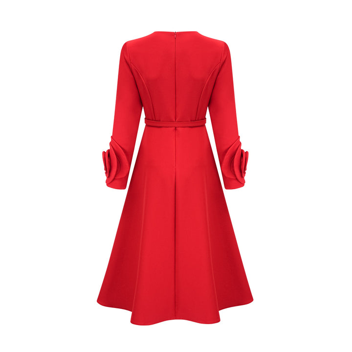 Levoire | Robe Rouge À Manches Longues Avec Décorations Florales