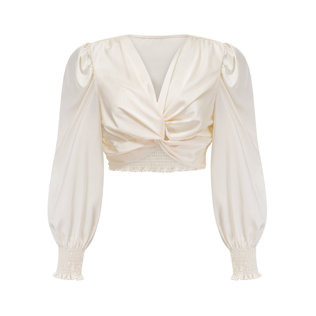 Levoire | Blanc Faux Fleur Twist Top Court