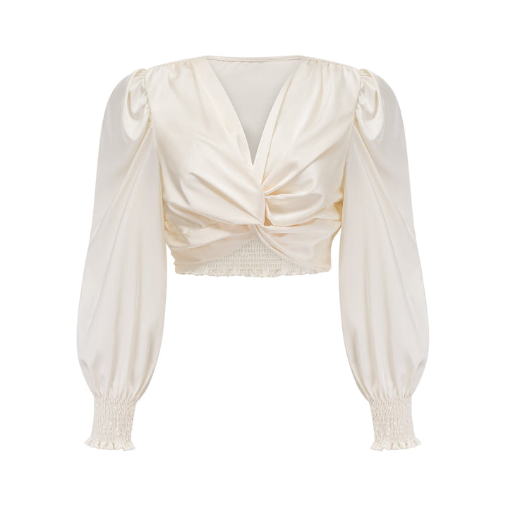 Levoire | Blanc Faux Fleur Twist Top Court