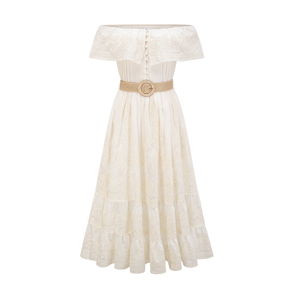 Levoire | Dentelle Tulle Midi Robe