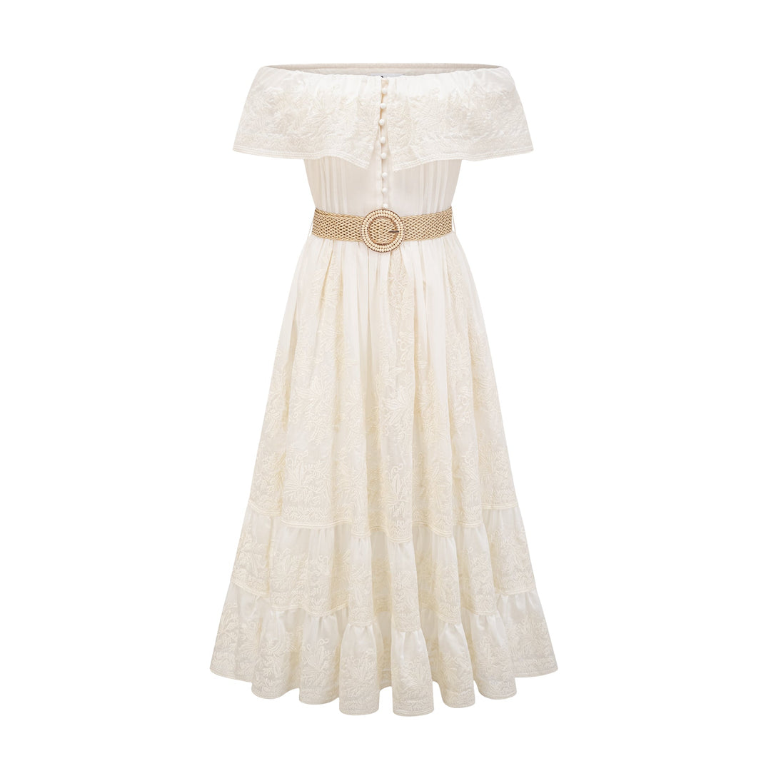 Levoire | Dentelle Tulle Midi Robe
