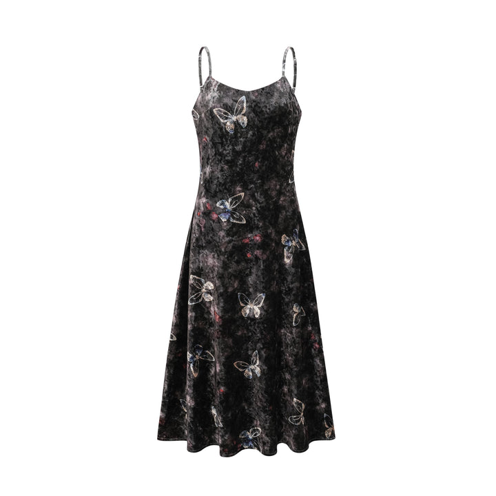 Levoire | Robe Midi En Velours Avec Imprimé Papillon Noir