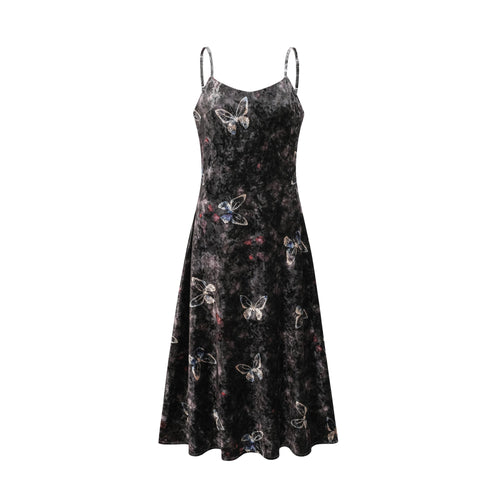 Levoire | Robe Midi En Velours Avec Imprimé Papillon Noir