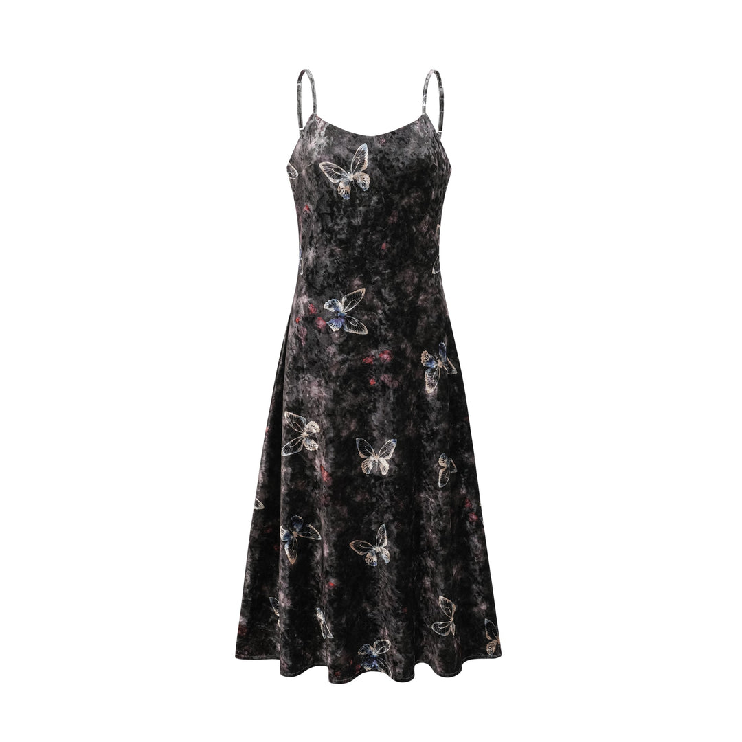 Levoire | Robe Midi En Velours À Imprimé Papillon Noir