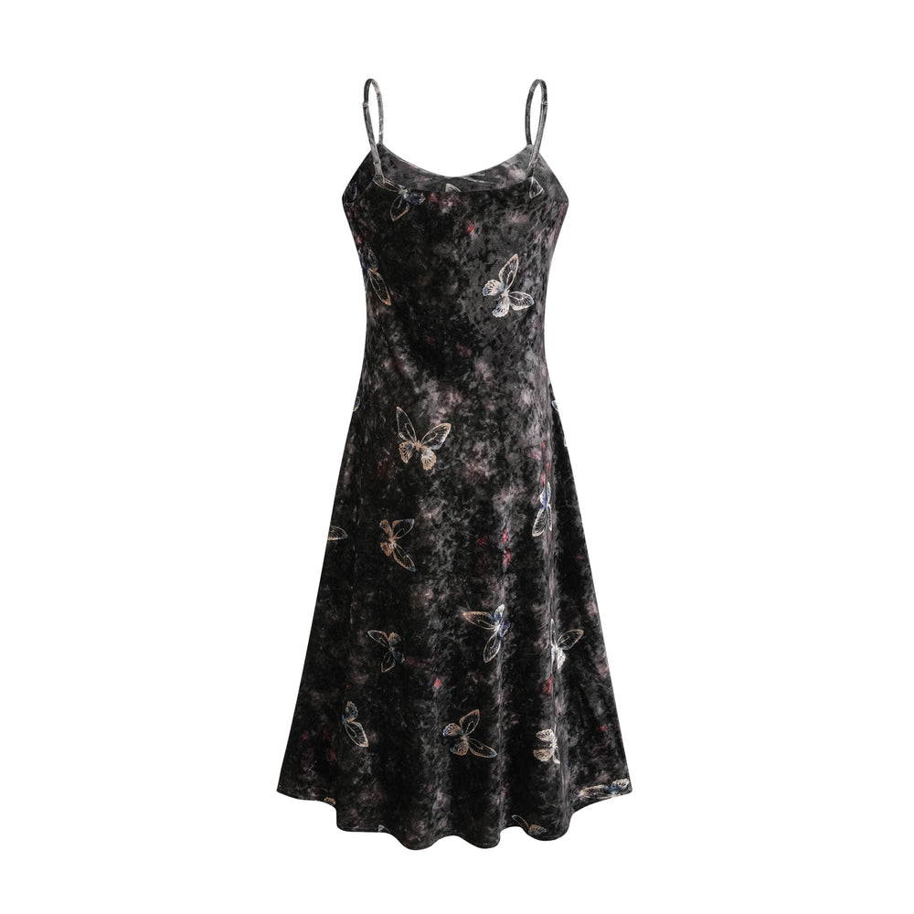Levoire | Robe Midi En Velours Avec Imprimé Papillon Noir