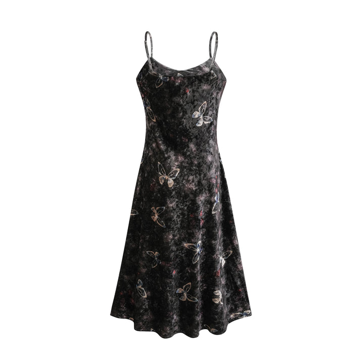 Levoire | Robe Midi En Velours Noir Avec Imprimé Papillon