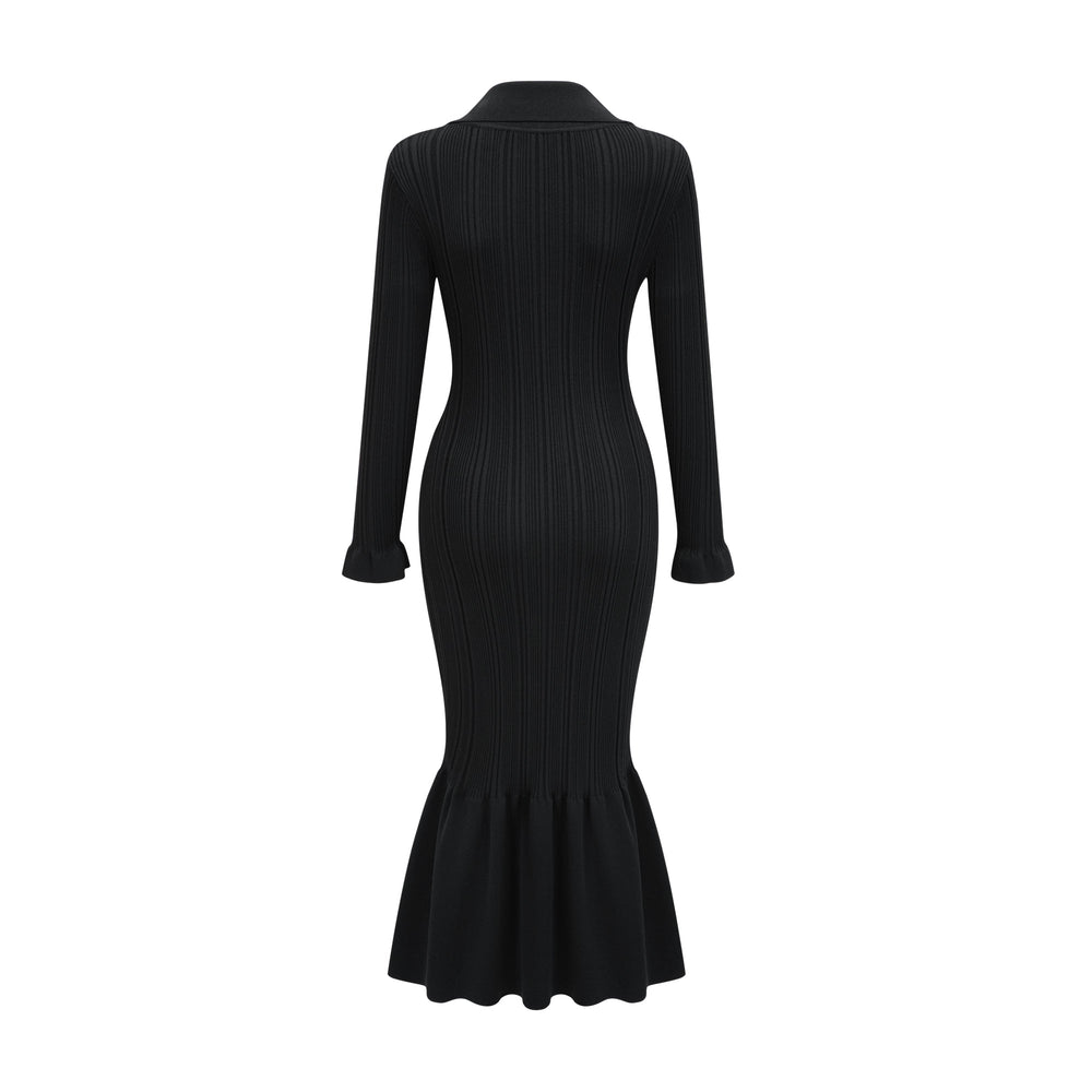 Levoire | Robe Midi Noire À Vagues