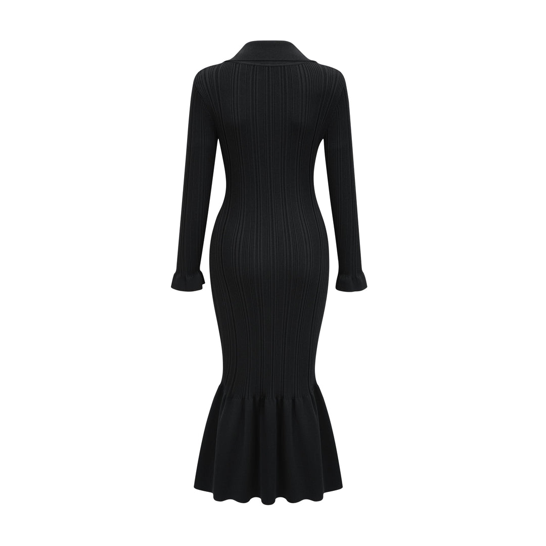 Levoire | Robe Midi Noire À Vagues