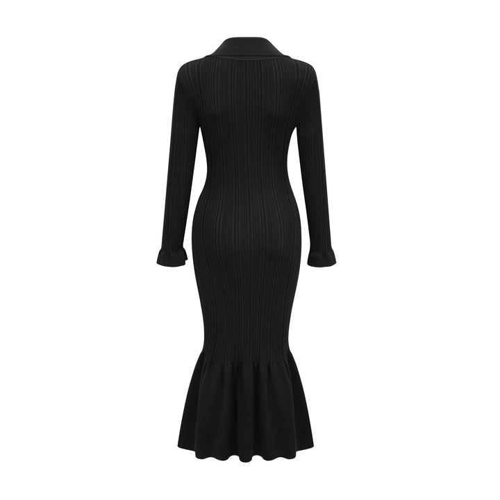 Levoire | Robe Midi Noire À Vagues