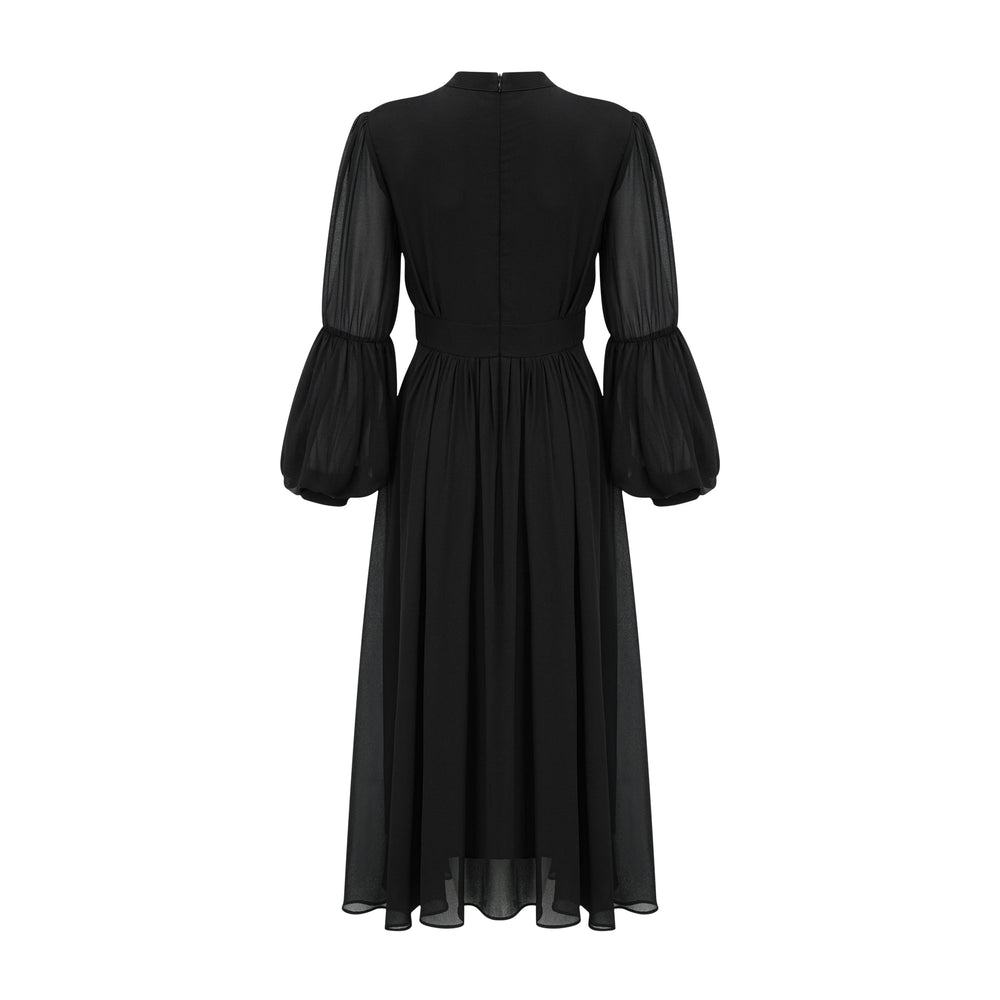 Levoire | Robe Midi Noire Plissée À Boutons Sur Le Devant