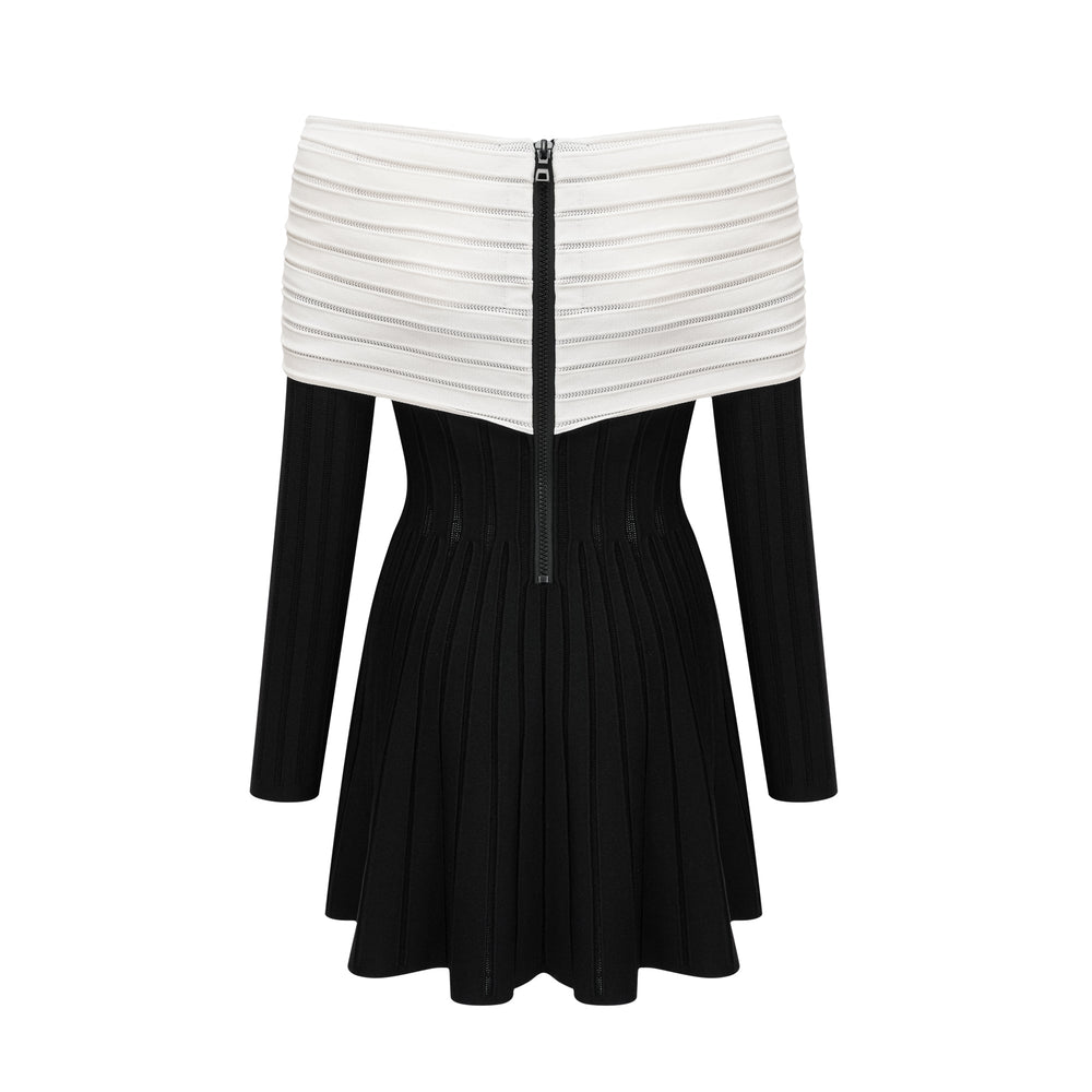 Levoire | Robe Mini En Tricot Noire À Épaules Dénudées Avec Nœud