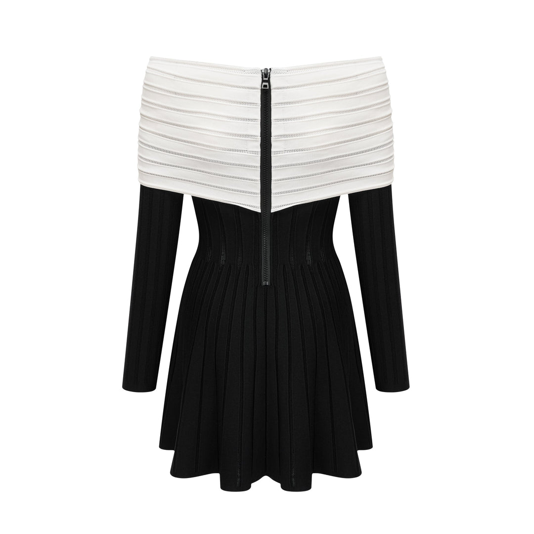 Levoire | Robe Mini En Tricot Noire À Épaules Dénudées Avec Nœud