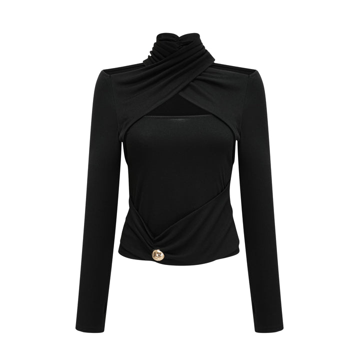 Levoire | Chemisier Noir À Volants En Jersey Extensible