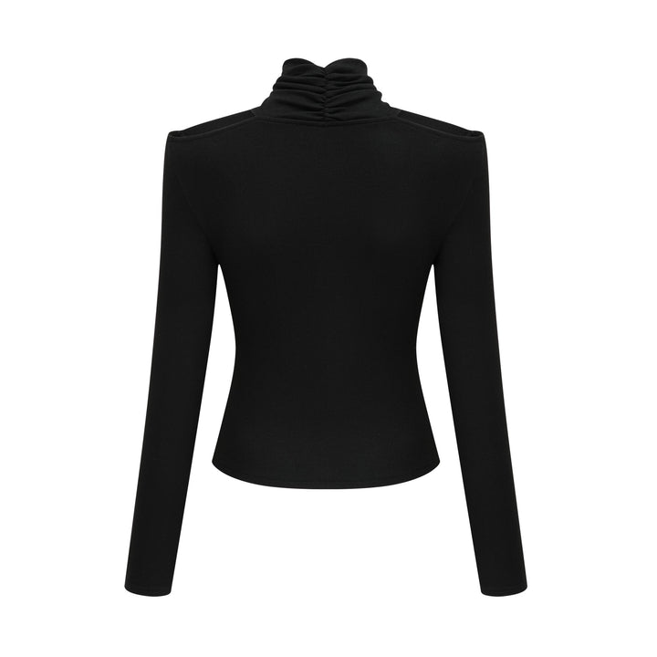 Levoire | Chemisier Noir À Volants En Jersey Extensible