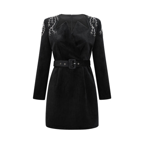 Levoire | Robe Mini En Velours Noir Ornée De Cristaux