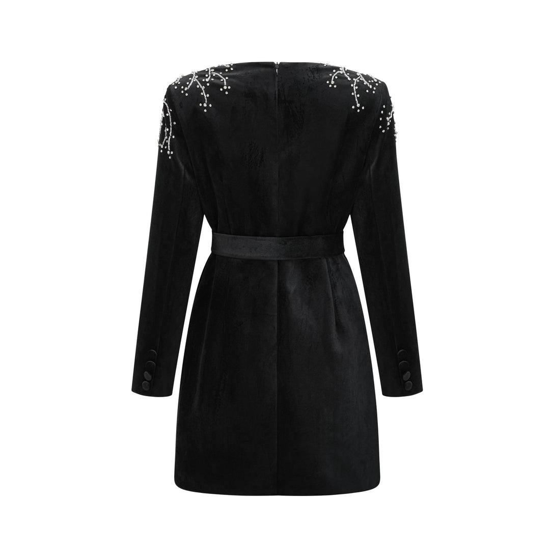 Levoire | Robe Mini En Velours Noir Ornée De Cristaux