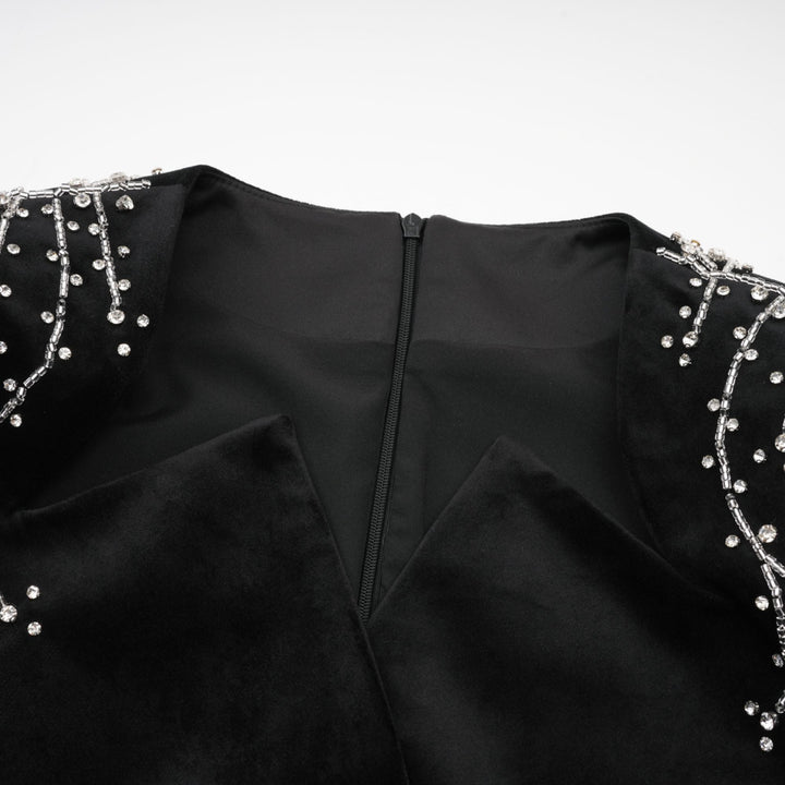 Levoire | Robe Mini En Velours Noir Ornée De Cristaux